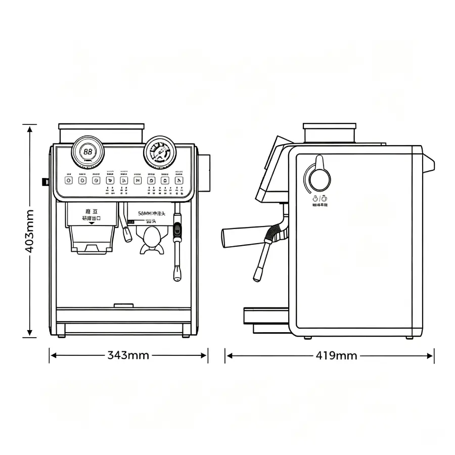 Customized espresso machine showing logo, color and packaging customization options