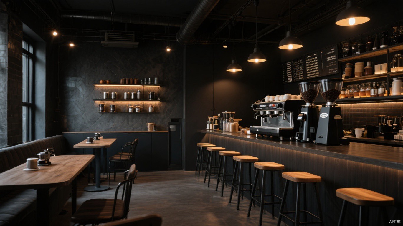 Complete coffee bar with espresso machine, grinder and accessories