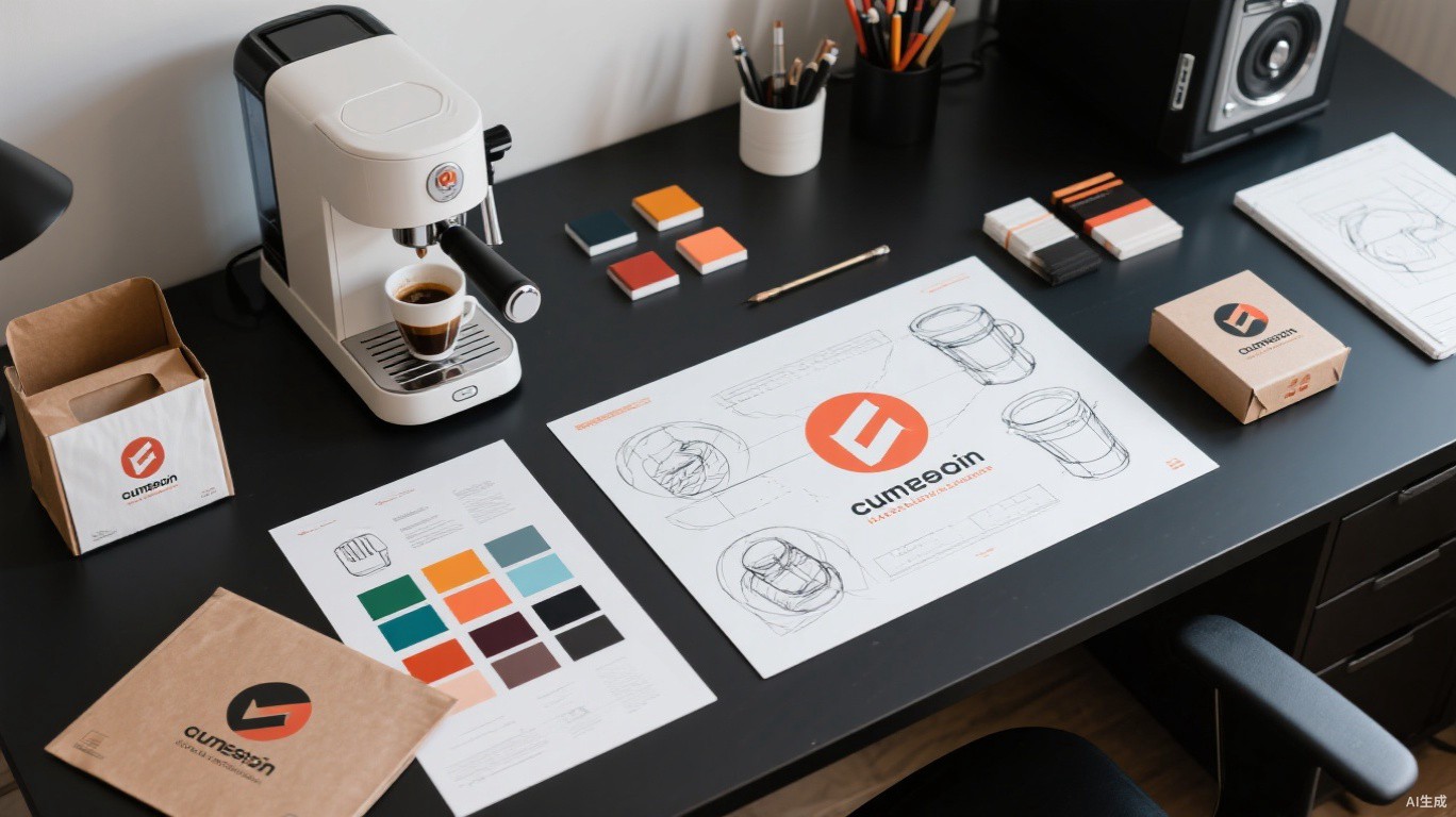 Coffee machine OEM design process with logo, color and packaging mockups